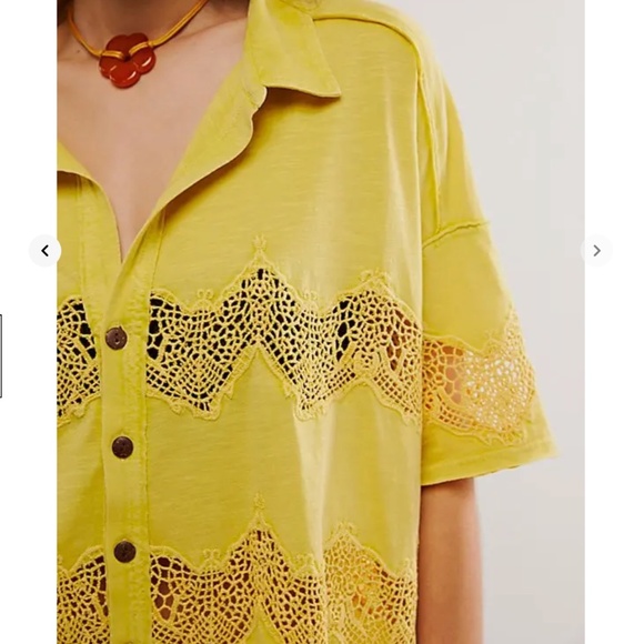 NWT Free People We The Free Luca Button Down Shirt Lace Small Citronelle Yellow - Picture 3 of 12